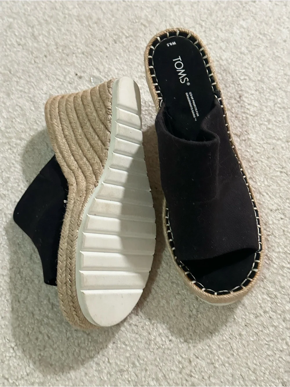 Toms Black Open-Toe Slide Espadrille Mules